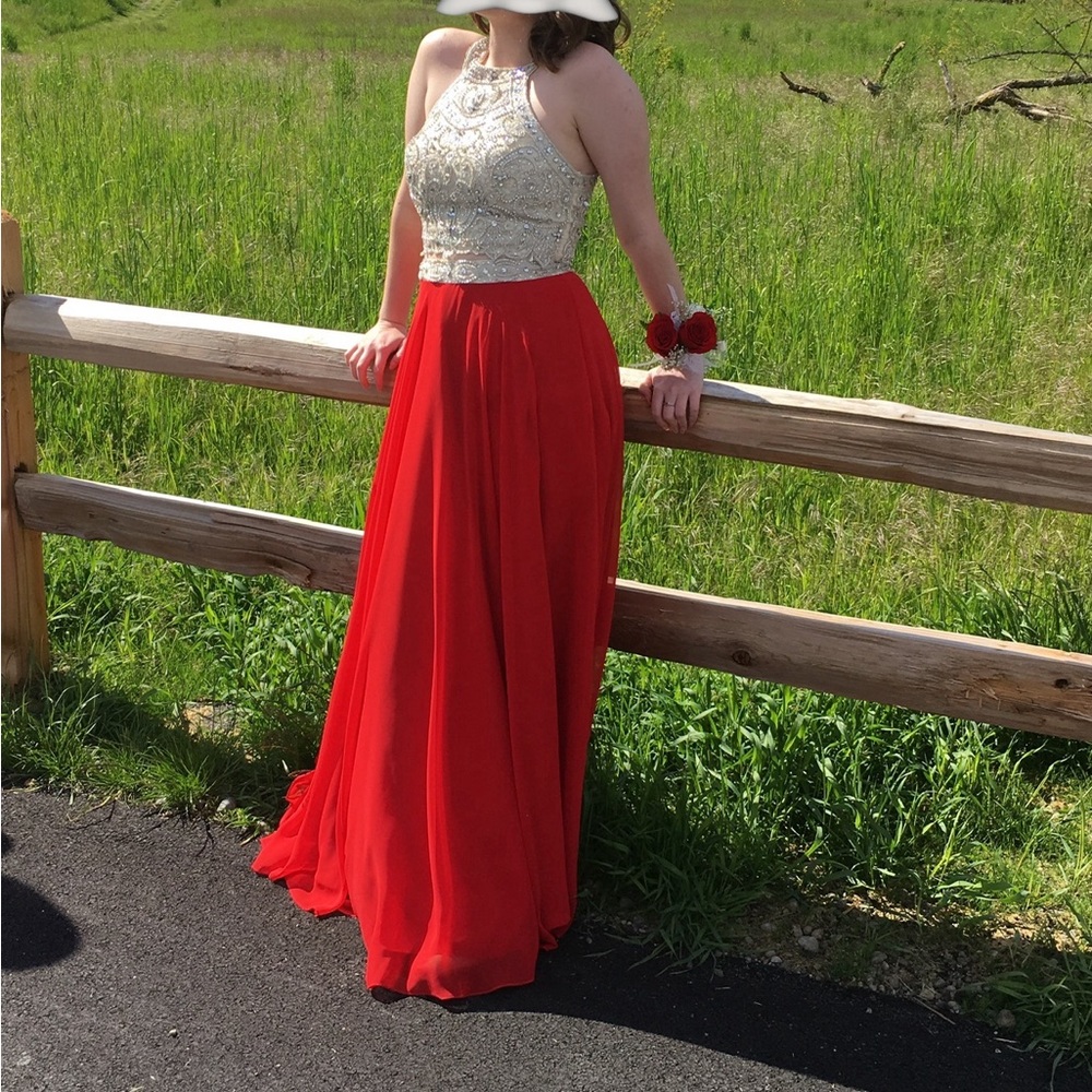 Elegant Red and Cream Gown